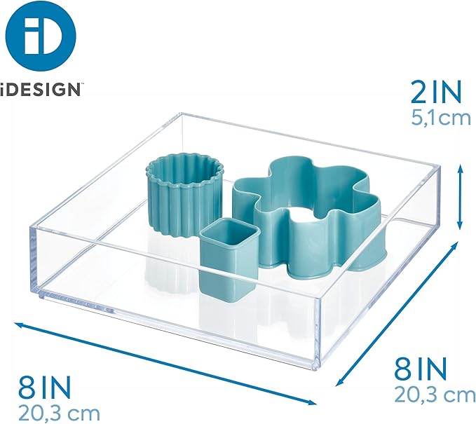 iDesign Clarity Kitchen Drawer Organizer for Silverware, Spatulas, Gadgets - Medium, 8" x 8" x 2", Clear