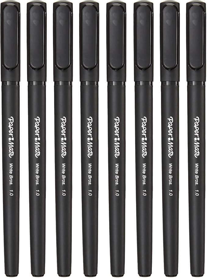 Paper Mate Write Bros Ballpoint Stick Pen, Black Ink with Black Barrel, 1mm Medium Point - 8 Pack (2140570)