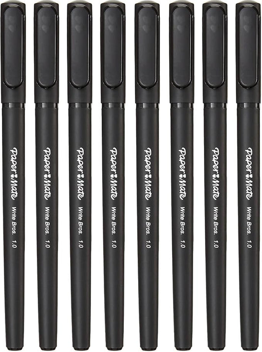 Paper Mate Write Bros Ballpoint Stick Pen, Black Ink with Black Barrel, 1mm Medium Point - 8 Pack (2140570)