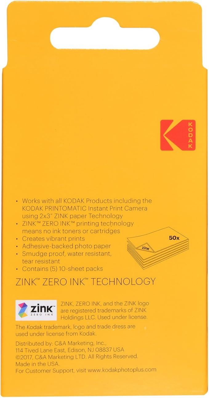 KODAK 2x3 Premium Sticky-Backed ZINK Photo Paper (50 Sheets) - Compatible With Kodak Step, Step Slim, Printomatic, Printomatic+, Smile+, Step Touch