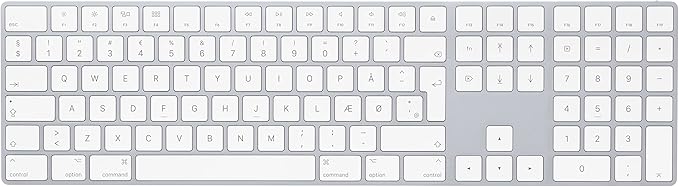 Apple Magic Keyboard with Numeric Keypad: Wireless, Bluetooth, Rechargeable. Works with Mac, iPad, or iPhone; Danish - White