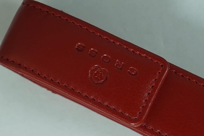 Cross Full Grain Burgundy red Leather with Matching Thread Color Combinations, Single Flip Top Pen Pouch with Secure snap, Can Accommodate Any Cross Pen