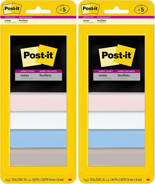 Post-it Super Sticky Notes, 3x3 in, Simply Serene Collection, 5 Pads/Pack (3321-5SSNE) (Pack of 2)