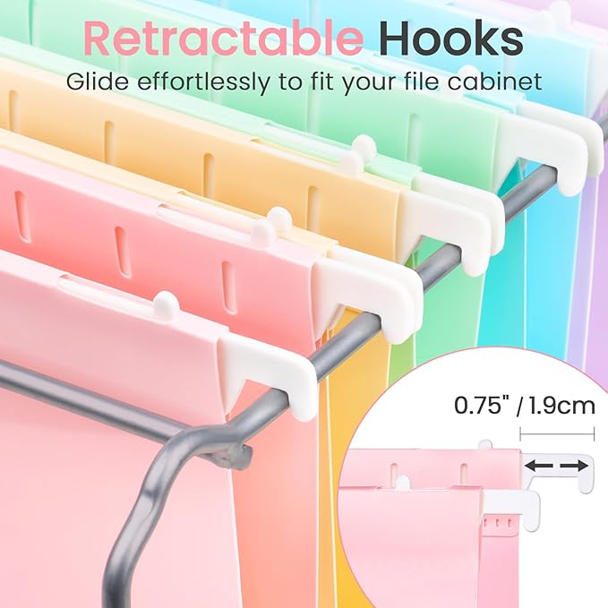 Sooez Extra Capacity Plastic Hanging File Folders, 6 Count Expanding File Folders Letter Size with 2" Expansion, File Organizer with 1/6-Cut Adjustable Tab for File Cabinet, Drawer, Pastels Colors