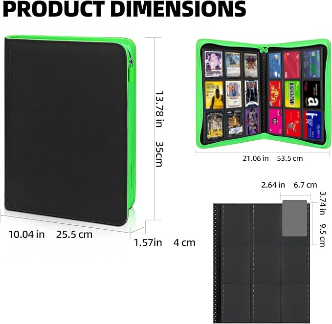 Premium Trading Card Storage Album,9 Pocket 40 Side Pages, 360 Cards,Black Zipper Binder for Collectible Games, Sports Card Organization&Protection (Black Red)