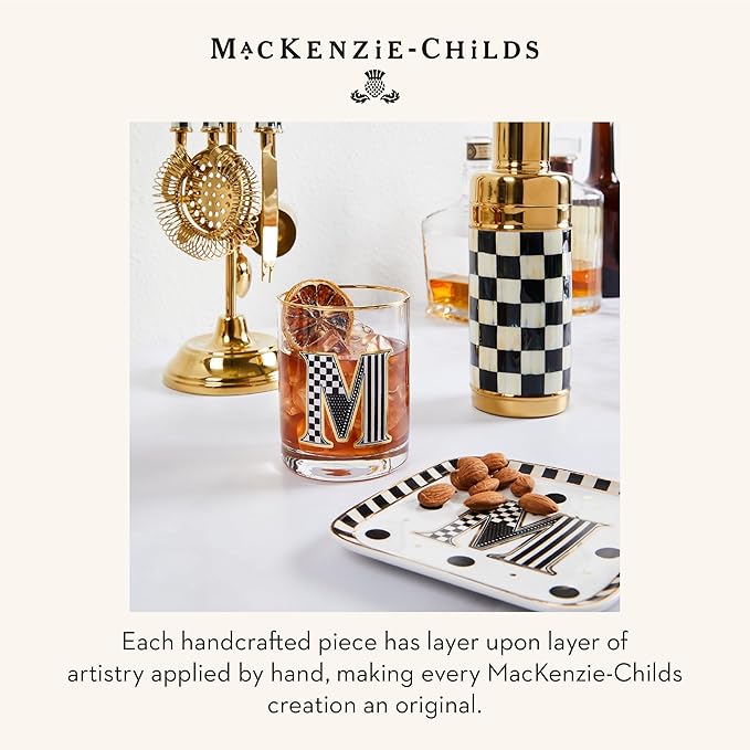 MACKENZIE-CHILDS Monogram Dish, Decorative Ceramic Letter Plate, 5 3/4" Square, W