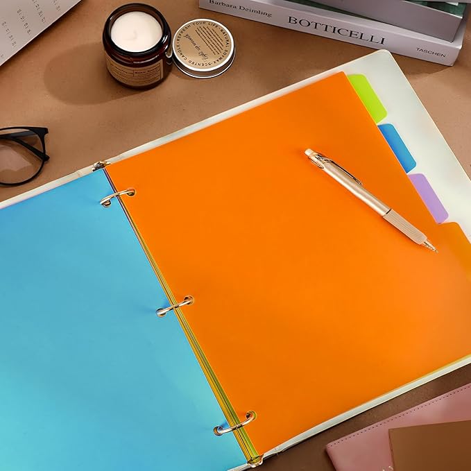 Binder Dividers with Tabs, 5 Tab Sturdy Plastic Dividers for 3 Ring Binder, Colorful Dividers for 3 Ring Binder Page Protectors, 3 Ring Binder Dividers with Tabs for School Office, 3 Set (15 Pcs)