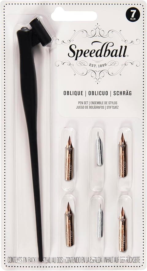 Speedball Oblique Pen Set - 1 Penholder w/ 4 Nibs, 2 Pen Points