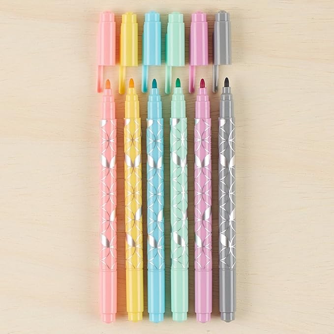 Erin Condren Designer Colorful Dual - Tip Markers - Pastel Colors 6 Pack. Fine and Standard Tip Set, Double Sided for Drawing, Coloring, and Art. For Kids and Adults
