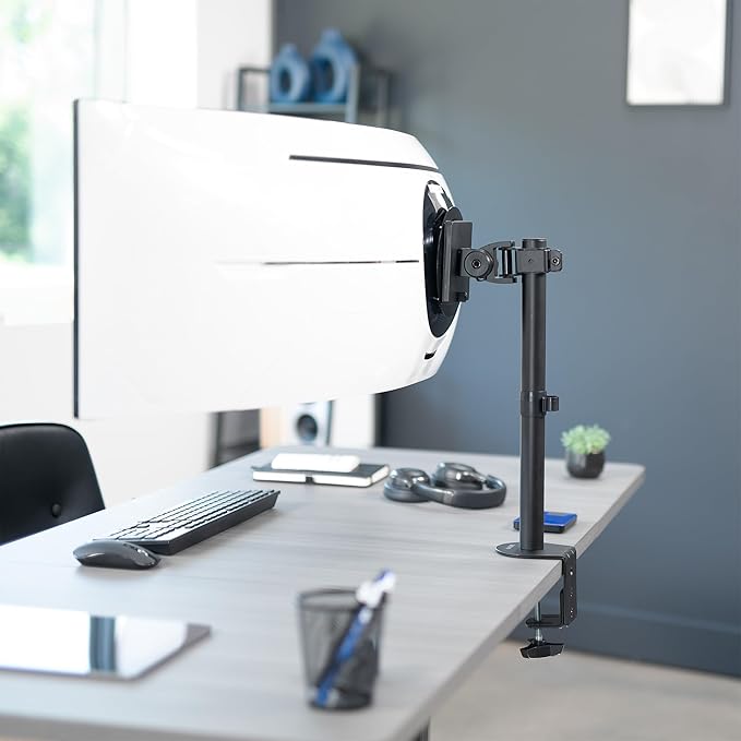 VIVO Clamp-on Single Ultra Wide Monitor Desk Mount, Low Profile Heavy Duty Adjustable Stand for 1 Ultrawide Screen up to 49 inches, 44 lbs Capacity, Black, STAND-V100C