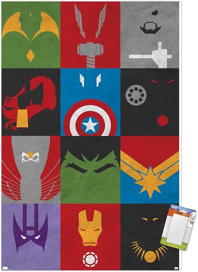 Trends International Marvel Comics - Avengers - Minimalist Grid Wall Poster, 14.725" x 22.375", Premium Poster & Mount Bundle