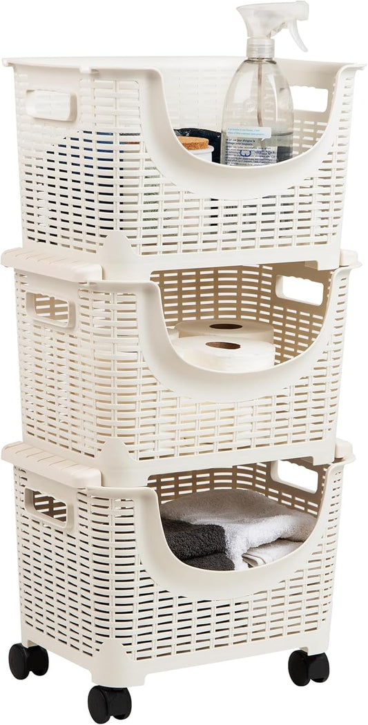 Mind Reader Plastic Storage Cart, Kitchen Storage, Rolling, Toy Storage, Laundry, Kitchen, 14.75"L x 11"W x 28.25"H, Ivory