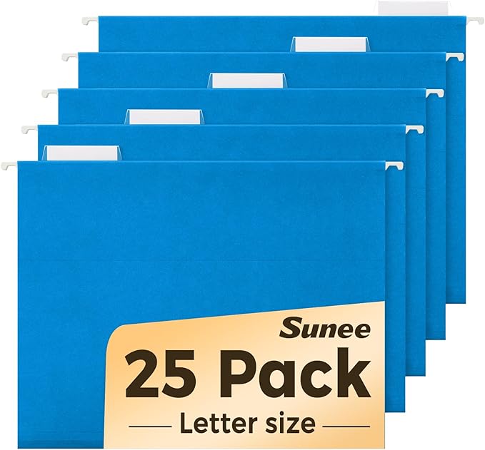 SUNEE 25 Pack Hanging File Folders, Blue Folders, Hanging File Folders Letter Size with 1/5-cut Tabs, Stay Organized for Your Home and Office Bulk File and Documents