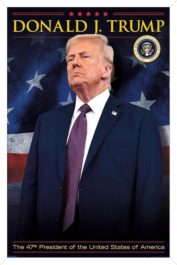 President Donald Trump - 47th President Wall Poster, 22.4L" x 14.7W", White Framed Version