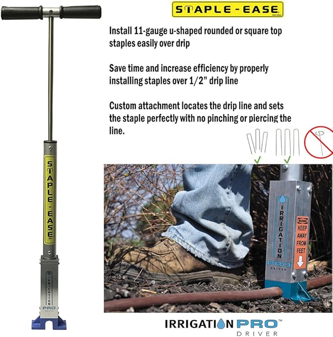 Combo Pack Driver for Sod Staples, Landscape Stakes, Drip Irrigation or Erosion Control Installation Tool, Back Saving, Labor Saving Staple Gun
