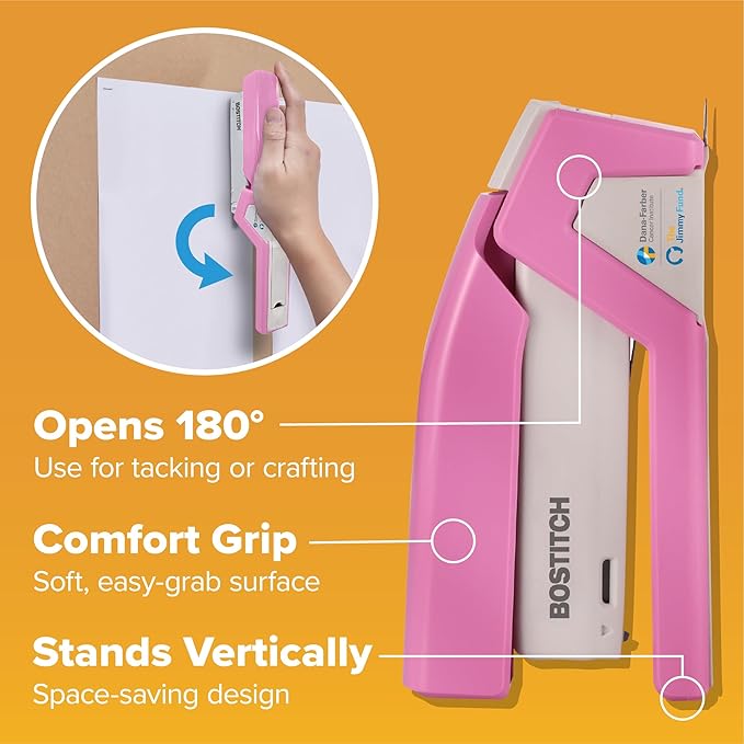 Bostitch Office InCourage Spring-Powered Compact Stapler, BCA Pink (1588), plastic-half strip