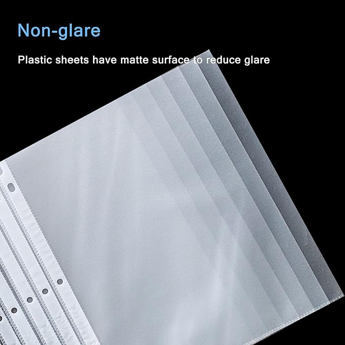 Seashell 300PCS Non-Glare Sheet Protectors 8.5 x 11, Page Protectors Reinforced 3 Holes, 2 Mil Thick Top Loading Page Protectors, Plastic Sleeves for 3 Ring Binder, Acid Free & Archival Safe