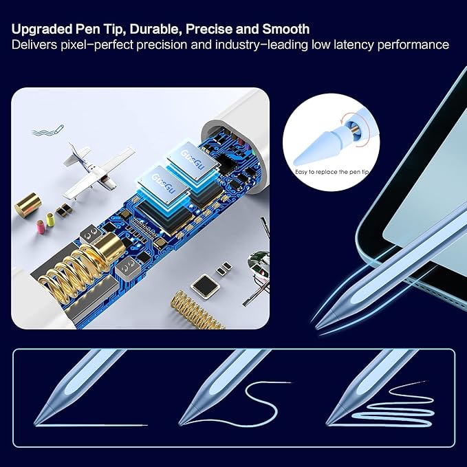 Stylus Pen for iPad 6th-11th Generation, 10 Mins Fast Charge Apple Pencil Compatible with 2018-2025 iPads Pencil, Apple Pen for iPad Pro 11"/12.9"/M4, Air 3/4/5/M2/M3, Mini 5/6 Gen, Blue
