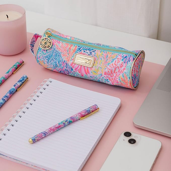 Lilly Pulitzer Cute Pencil Case, Colorful Zipper Pouch for Office Supplies, Small Travel Bag with Carrying Handle, Splashdance