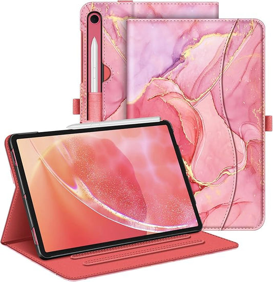 Fintie Case for Samsung Galaxy Tab S10 Lite/ S10 FE/ S9 FE 5G 10.9 Inch/Tab S9 11 Inch with S Pen Holder, Multi-Angle Viewing Protective Cover with Pocket, Auto Sleep/Wake, Marble Pink