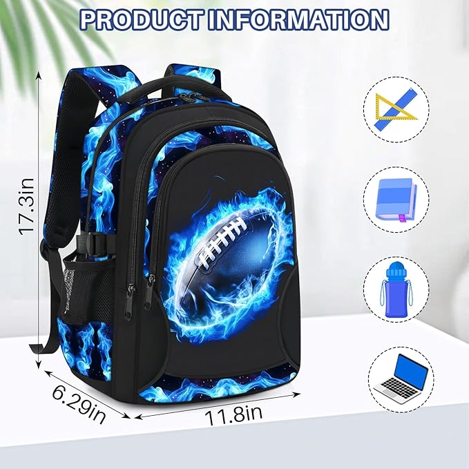 Kids Backpack for Boys - American Football Boys Backpacks for Kids Teens Elementary Middle School, 17″ Large Capacity Students Bookbag, Perfect for Travel and School