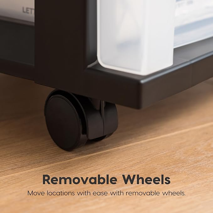 IRIS USA Plastic Drawer Storage Organizer Rolling Cart, with Wheels Casters, 3-Drawers, for Classroom Art Craft Supplies Dresser Closet Bathroom Laundry Room, Black/Clear