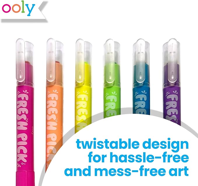 Ooly Scented Neon Gel Crayons, Set of 6 Twist Up Smooth Gliding Bright Colored Crayons, Highlighters for Notes, Crisp Green Apples Smell