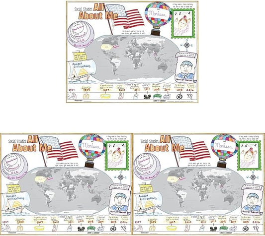 Really Good Stuff Ready-to-Decorate Social Studies All About Me Posters, 22” by 17” (Set of 24) – Classroom Decor, Preschool and Elementary Classroom Must Haves, Sit Dots, Teacher Supplies (Pack of 3)