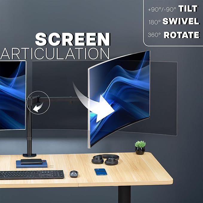 VIVO Premium Dual Ultra Wide LCD LED 40 to 45 inch Monitor Desk Mount, Heavy Duty, Adjustable Telescoping Arms, Flush Wall Setup, Fits 2 Screens, Black, STAND-TS45C