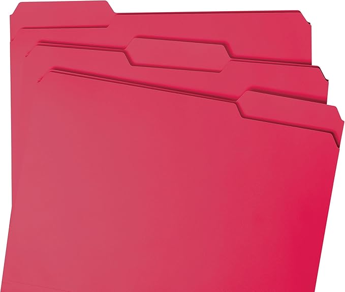 Smead File Folder, 1/3-Cut Tab, Assorted Positions, Letter Size, Red, Value Filing Products, 100 per Box