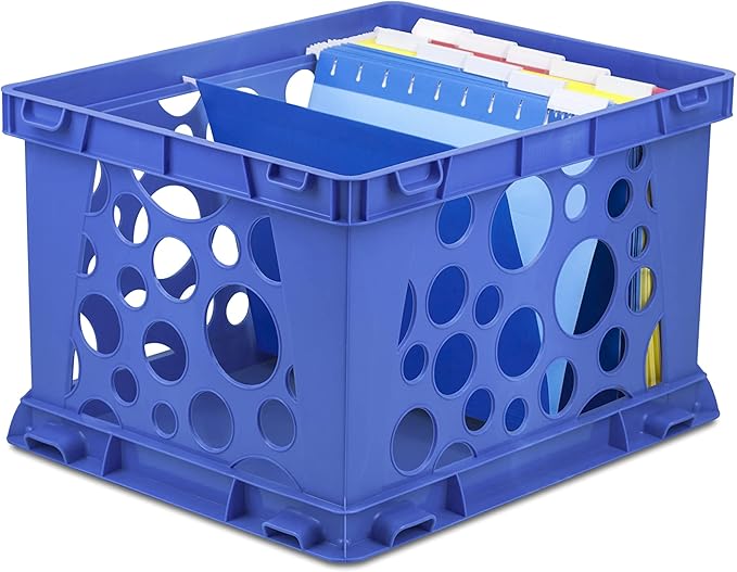 Storex Premium File Crate with Handles – Letter and Legal Document and Folder Storage, Classroom Blue 3-Pack (61460C03C)