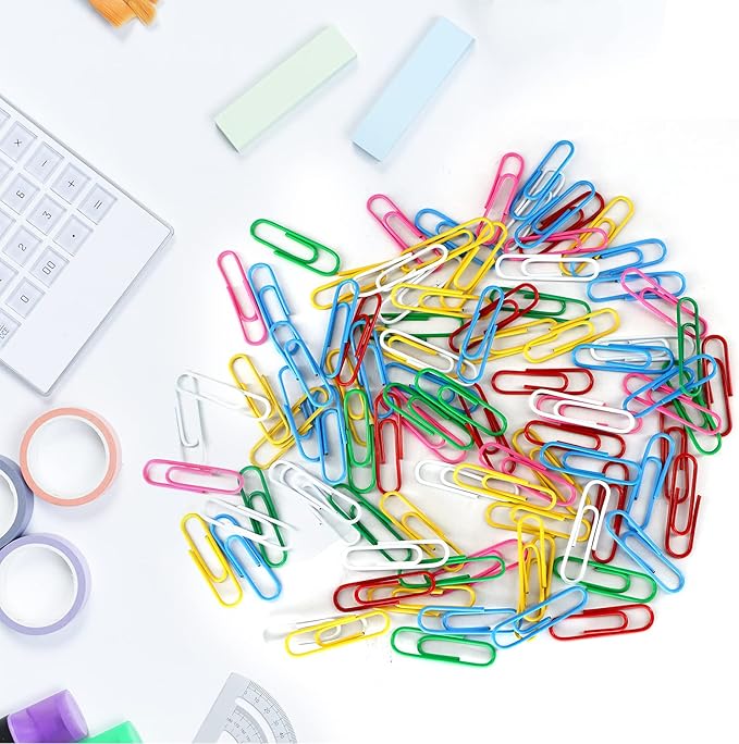 Paper Clips, 180 Pack Medium Size Paperclips 1.3 Inch (33mm) Assorted Colored Coated Paper Clips Great for Office School Document Organizing