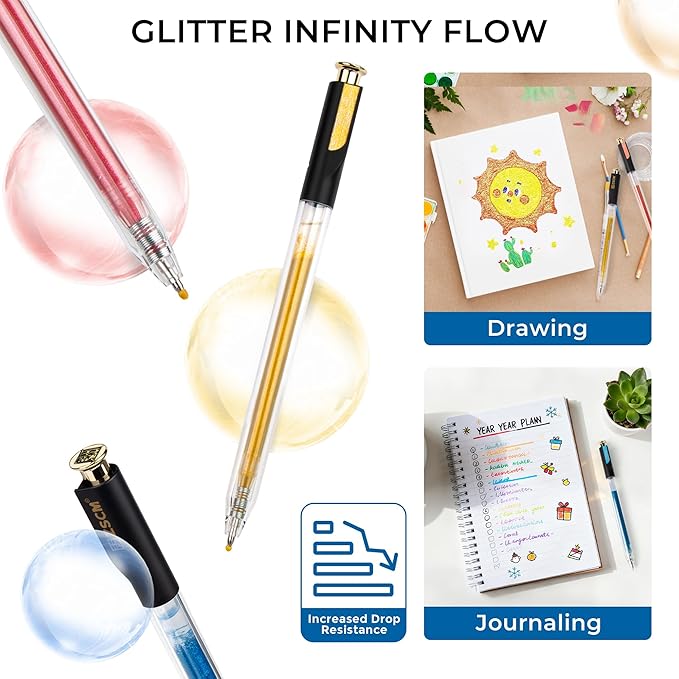 Retractable Glitter Gel Pens, 7 Colors Large Capacity Sparkle Shimmer Gel Ink Pens for Adult Coloring, 1.0 mm Fine Point Smooth Writing Color Pen for Party Decor Note Taking Aesthetic Art Supplies