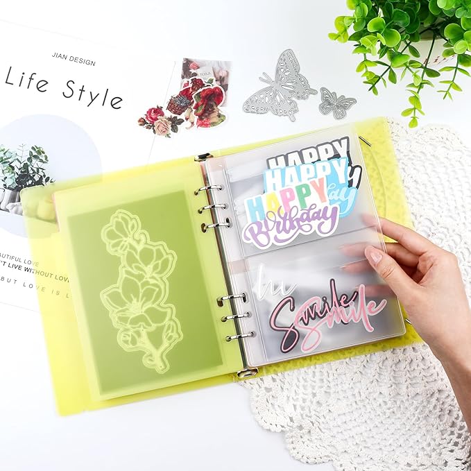BAOFALI 3Pcs/Set A5 6 Ring Binder Cover Clean Transparent Soft PVC for Refillable Notebook Shell withMatte surfaceforStamp & Die Storage (Yellow)