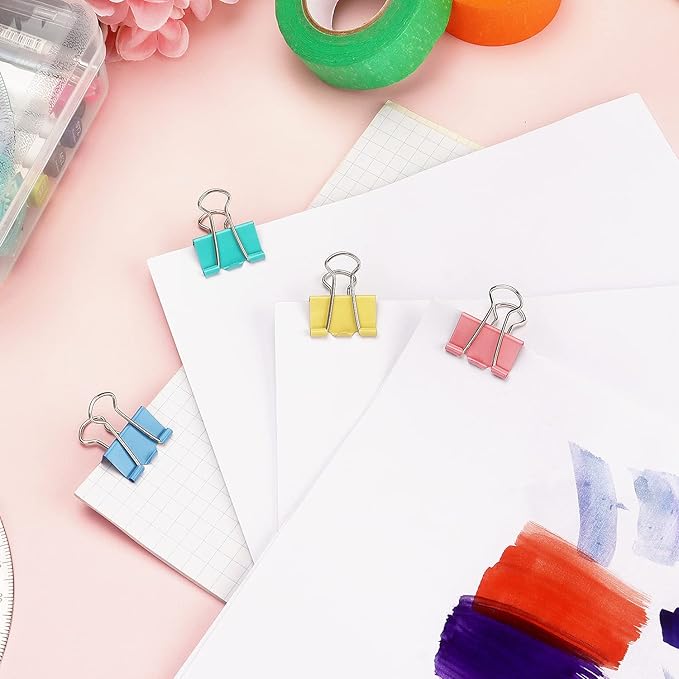 ZZTX Binder Clips Small Size Paper Clamps Clips Assorted Color, 1.0 Inches, 48 Pieces