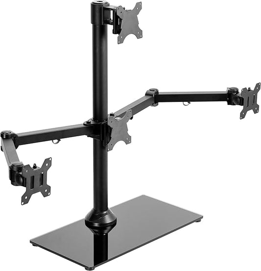 VIVO Black Steel Quad Freestanding LED LCD Computer Monitor, Heavy Duty 3 plus 1 Fully Adjustable Stand with Base, Holds 4 Screens up to 24 inches, STAND-V004TG