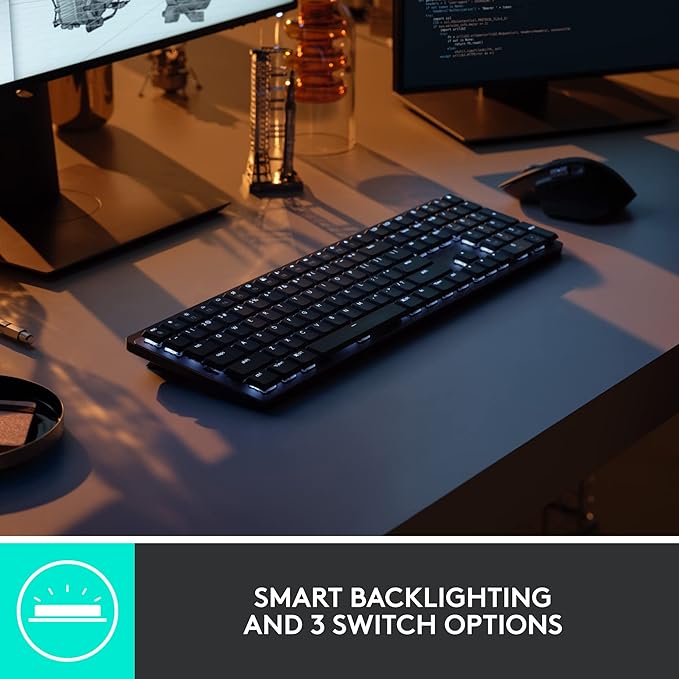 Logitech MX Mechanical Full-Size Illuminated Wireless Keyboard, Clicky, and MX Master 3S Performance Wireless Bluetooth Mouse Bundle, macOS, Windows, Linux, iOS, Android
