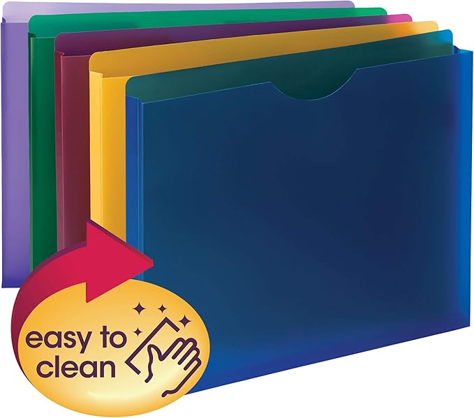 Smead Poly Expanding File Jacket,Straight-Cut Tab,1” Expansion,Letter Size,Assorted Colors,10 per Pack (89610),(Pack of 2)