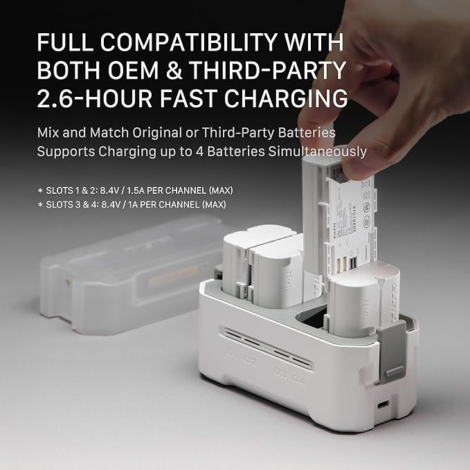 Tilta NP-FZ100 Charging Station Battery Kit, 4-Slot 45W PD USB-C Fast Charger | Compatible with Sony NP-FZ100 Batteries | High Capacity Portable Charging Hub, 4 Batteries - Off White
