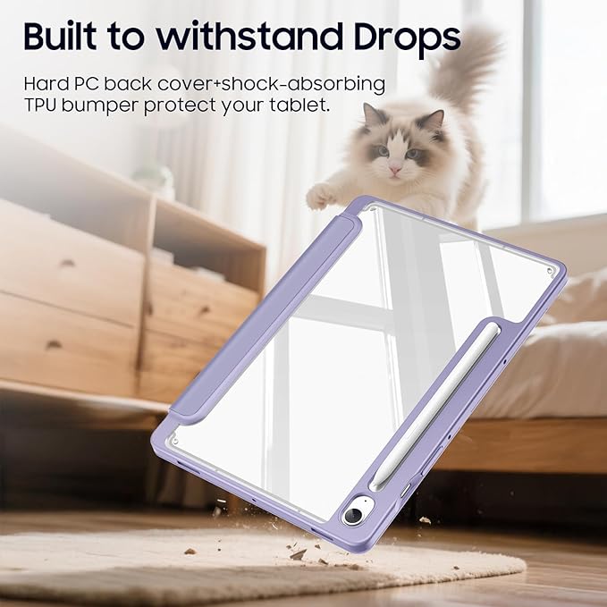 Fintie Hybrid Slim Case for Samsung Galaxy Tab S10 Lite/ S10 FE/ S9 FE 10.9 Inch/Tab S9 11 Inch with S Pen Holder, Shockproof Cover with Clear Transparent Back Shell, Auto Wake/Sleep, Lilac Purple