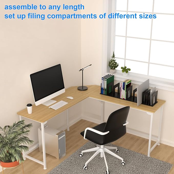 Adjustable Vertical File Sorter Sturdy Plastic Expandable Upright File Holder, Desktop Binder Organizer, Home School Office Organization Bookshelf Divider, Assemble Easily Endlessly, White