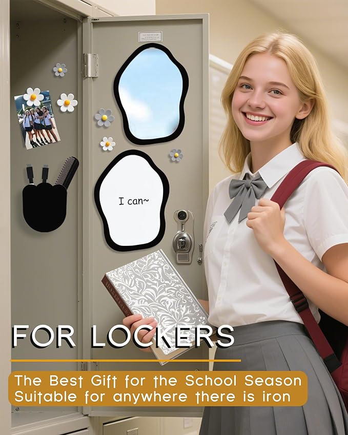 KEYDUACU 12 pcs Girls Locker Accessories, Locker Decorations Including Mirrors, whiteboards, Magnets and organizing Supplies. Ideal for Back-to-School Essentials and The Office (13 pcs-Black)