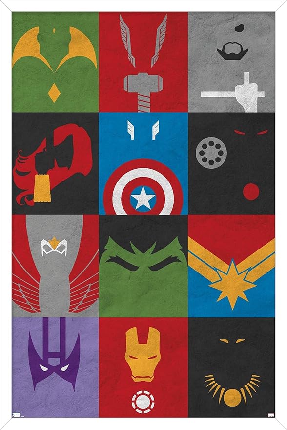 Trends International Marvel Comics - Avengers - Minimalist Grid Wall Poster, 14.725" x 22.375", White Framed Version