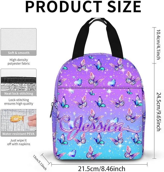 Custom Kids Backpack with Lunch Box Personalized Name Bookbag for Girls Back to School Purple Backpacks for Elementary Middle School Boys