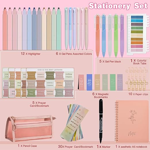 Bible Study Supplies [78 PCS] for Women - Bible Journaling Kit with No Bleed Highlighters & Pens, Bible Tabs Set and Bible Verse Gifts for Scripture Study