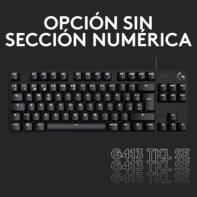 Logitech G413 SE Full-Size Mechanical Gaming Keyboard - Backlit Keyboard with Tactile Mechanical Switches, Anti-Ghosting, Compatible with Windows, macOS - Black Aluminum (Renewed)