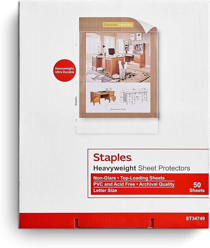 Staples Heavyweight Sheet Protectors – Clear Page Protectors for Binders, Durable Protection, 50-Pack