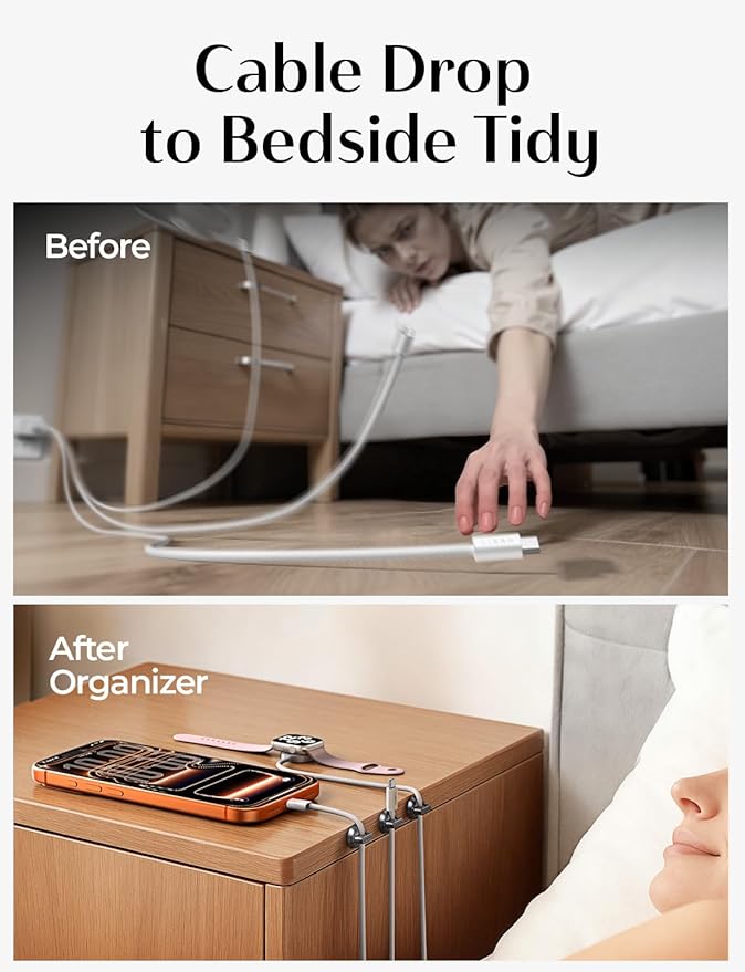 8 Pack Charging Cord Organizer [1S Click-in] LISEN Magnetic Charging Cord Holder, Easy Open Cable Holder with Strong Adhesive, Cable Management Clips Neatly for Nightstand, Desk, Home, Office, Car