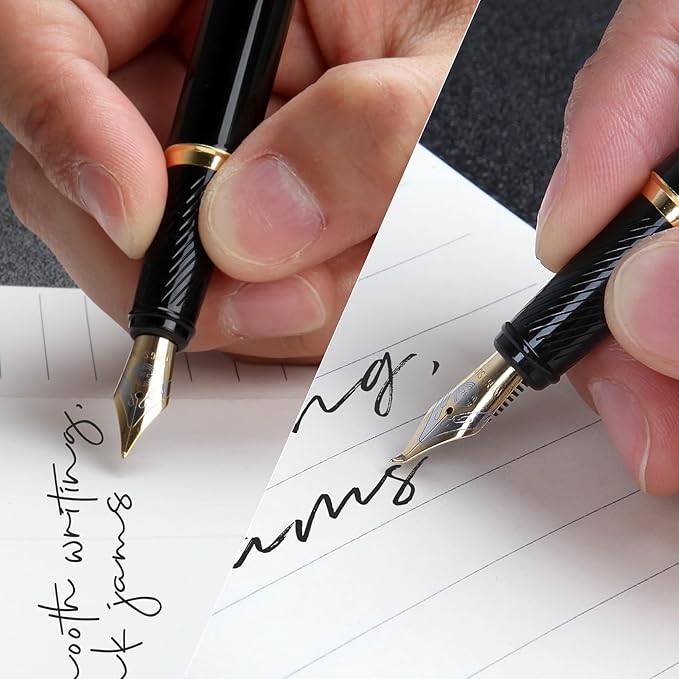 Fountain Pen with Fine Nib & Black Ink, Refillable & Elegant Bent Nib Design, Calligraphy Pens for Writing, Best Fountain Pen for Smooth & Fancy Writing (Red)