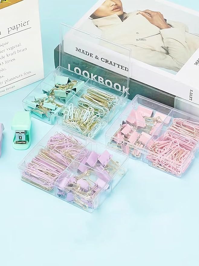 LIONSOUL Paper Clips Binder Clips Assorted Size, 165 Pcs, Cute Paperclips for Document Organizing, Colored Binder Clips Paper Clips Set for Office, School, Home Supplies(Green)